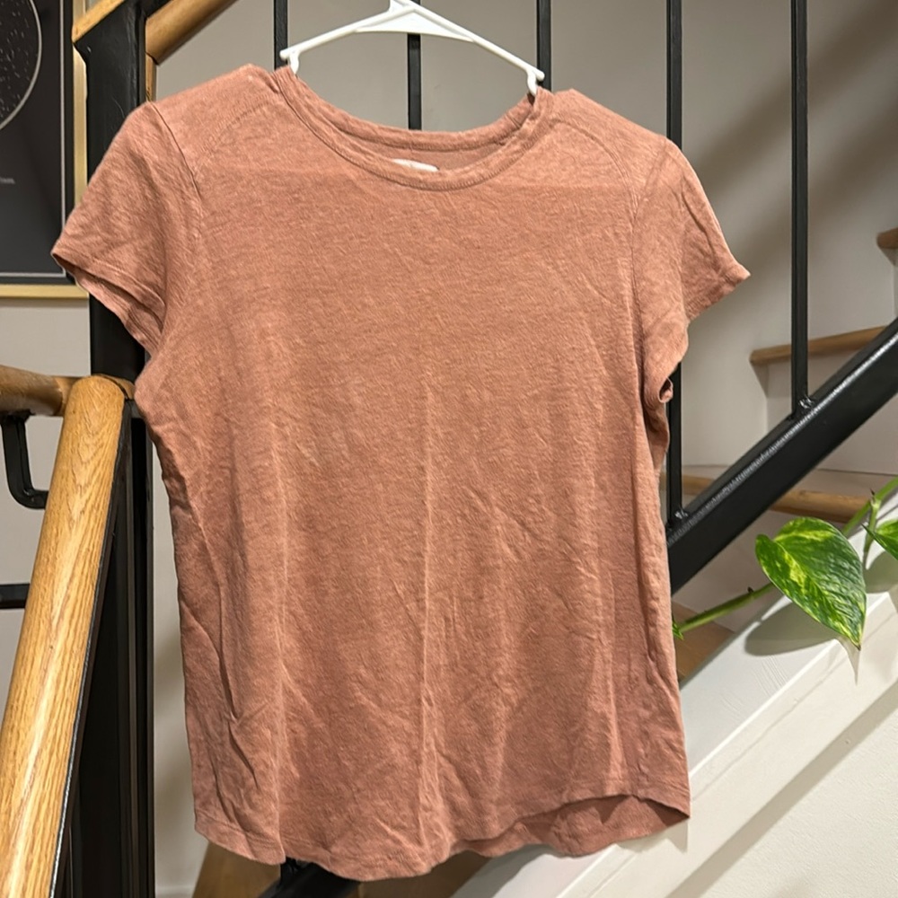 Lou & Grey Peach Distressed Short Sleeve Tee
